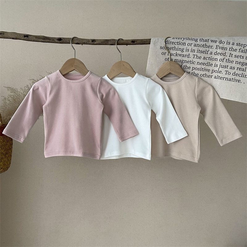 ins 秋新作　ベビー服　クルーネック　厚手　長袖Tシャツ　カジュアル　無地　トップス　インナーシャツ