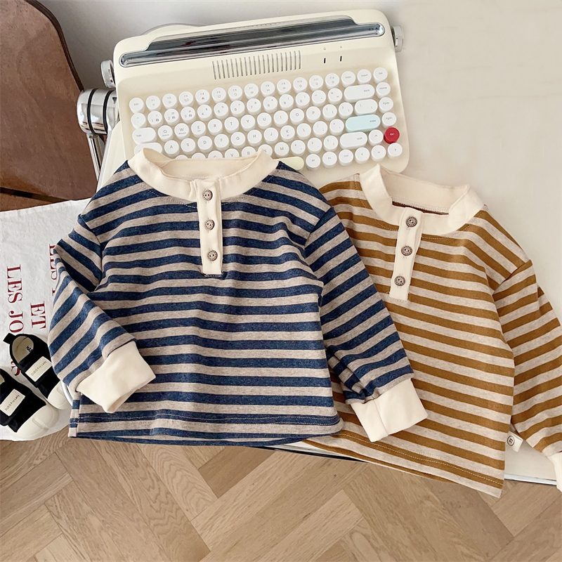 ins 秋新作 ベビー服 長袖Tシャツ カジュアル ストライプ柄 トップス インナーシャツ カットソー