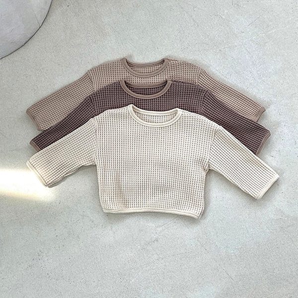 insスタイル　春秋　ベビー服　クルーネック　ワッフル　長袖　Tシャツ　カジュアル　無地　トップス　上着