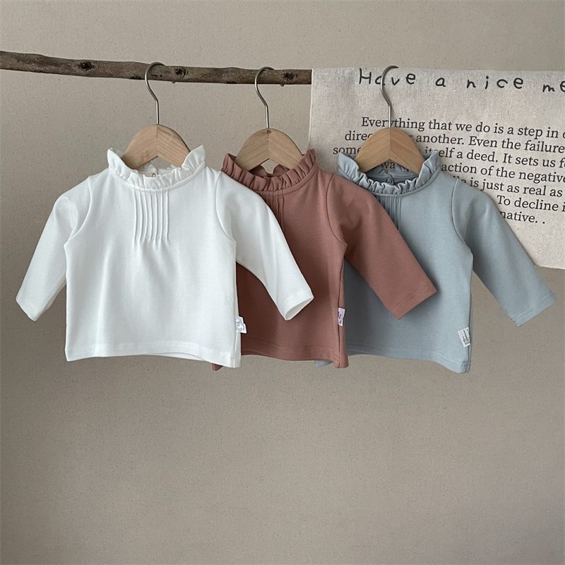 ins 秋新作　ベビー服　長袖　Tシャツ　ダックネック　無地　トップス　インナーシャツ　可愛い