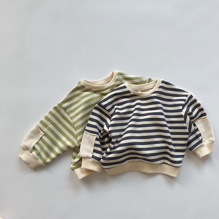 ins 秋新作　子供服　トレーナー　カジュアル　トップス　ストライプ柄　男の子　女の子　可愛い　アウター