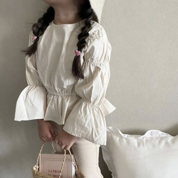 ins 秋新作　ベビー服　女の子　綿麻　ブラウス　長袖　可愛い　おしゃれ　森ガール　ゆったり　トップス