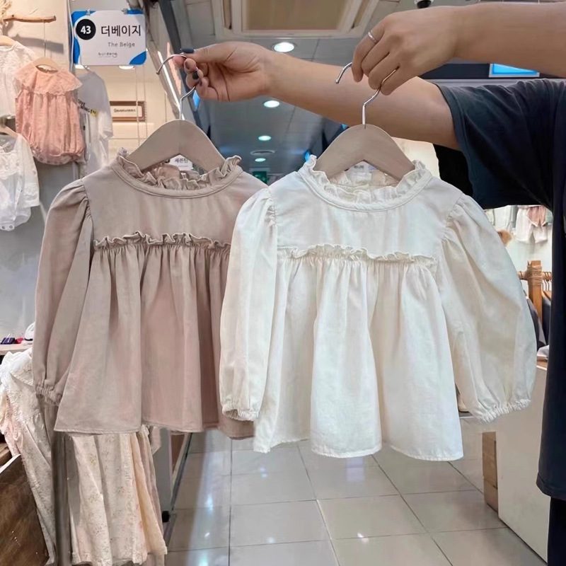 ins 秋新作　ベビー服　女の子　フリル　ブラウス　長袖　可愛い　おしゃれ　シャツ　女児　無地　トップス