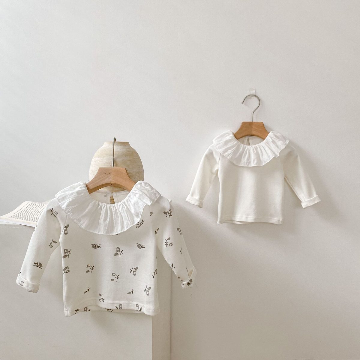 ins 秋新作　ベビー服　ラッフル襟　可愛い　長袖Tシャツ　カジュアル　トップス　インナーシャツ　子供服