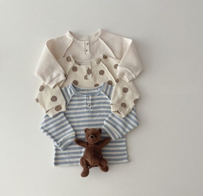 insスタイル 春秋 ベビー服 ヘンリーネック ワッフル 長袖 Tシャツ カジュアル トップス 上着