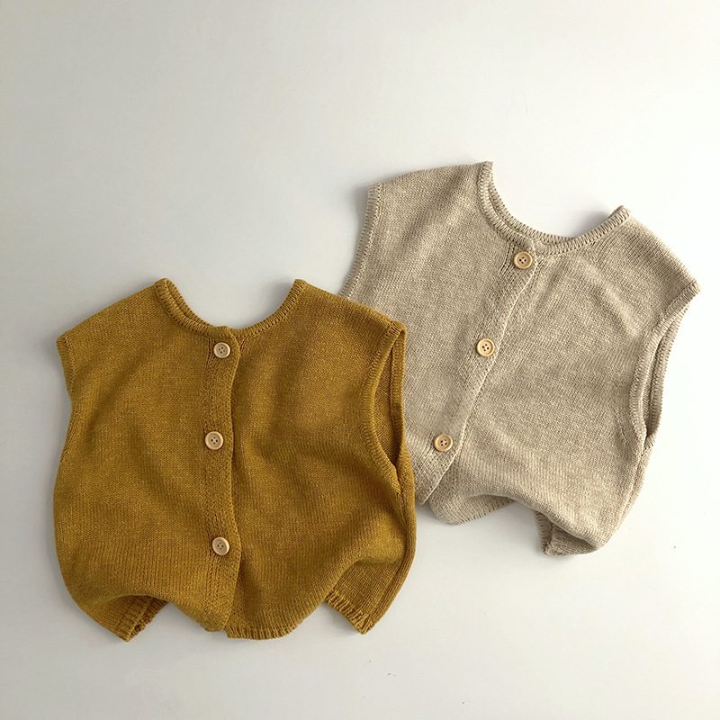 ins 秋新作　子供服　レトロ　無地　ニットベスト　柔らか　カジュアル　チョッキ　トップス　ジレ