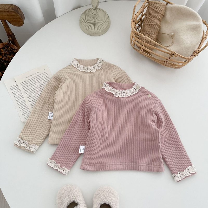 ins 秋冬新作　ベビー服　裏起毛　レース　長袖Tシャツ　カジュアル　可愛い　トップス　インナーシャツ
