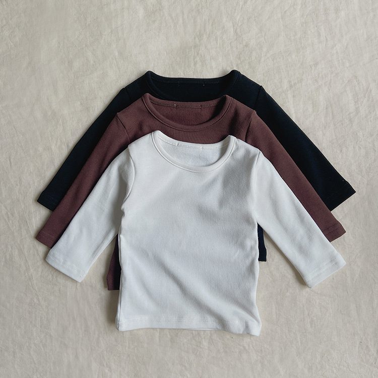 ins 秋新作 ベビー服 クルーネック 長袖Tシャツ カジュアル 無地 トップス インナーシャツ 子供服