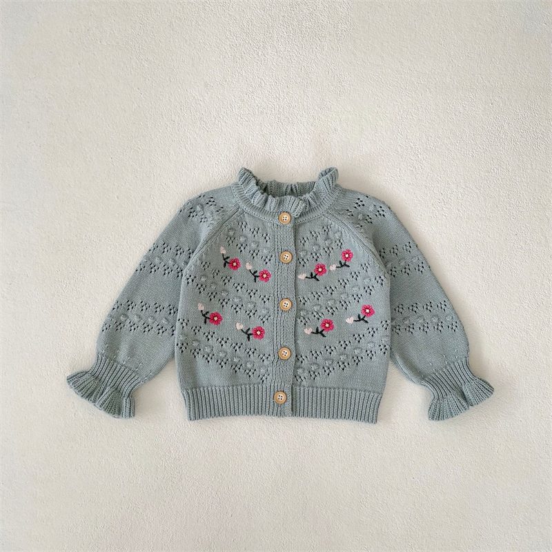 ins 秋新作　ベビー服　立ち襟　カーディガン　ニット　トップス　セーター　刺繍　可愛い　おしゃれ