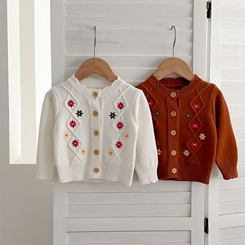 ins 秋新作　ベビー服　立ち襟　カーディガン　ニット　トップス　セーター　刺繍　可愛い　おしゃれ