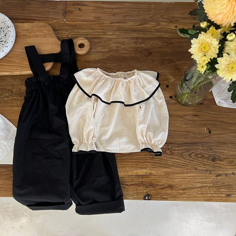 ins 秋新作 子供服 女の子 ラッフル襟 長袖ブラウス 可愛い おしゃれ トップス オーバーオール
