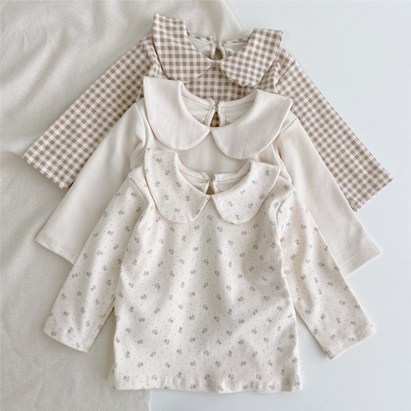 ins 秋新作　ベビー服　ピーターパン襟　可愛い　長袖　Tシャツ　カジュアル　トップス　定番　おしゃれ