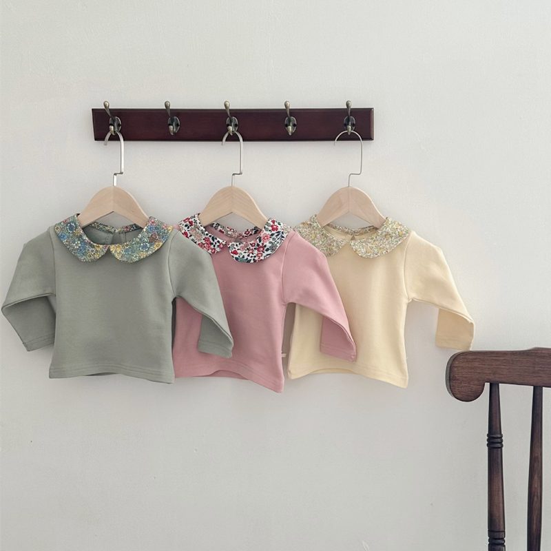 ins 秋新作 ベビー服 花柄 ピーターパン襟 Tシャツ カジュアル 女の子 トップス インナーシャツ