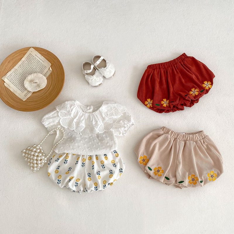 ins 夏新作　ベビー服　女の子　レース　ラッフル襟　半袖　ブラウス　可愛い　おしゃれ　トップス　上着