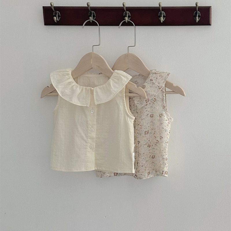 ins 夏新作　ベビー服　ラッフルカラー　シャツ　ノースリーブ　ブラウス　カジュアル　トップス