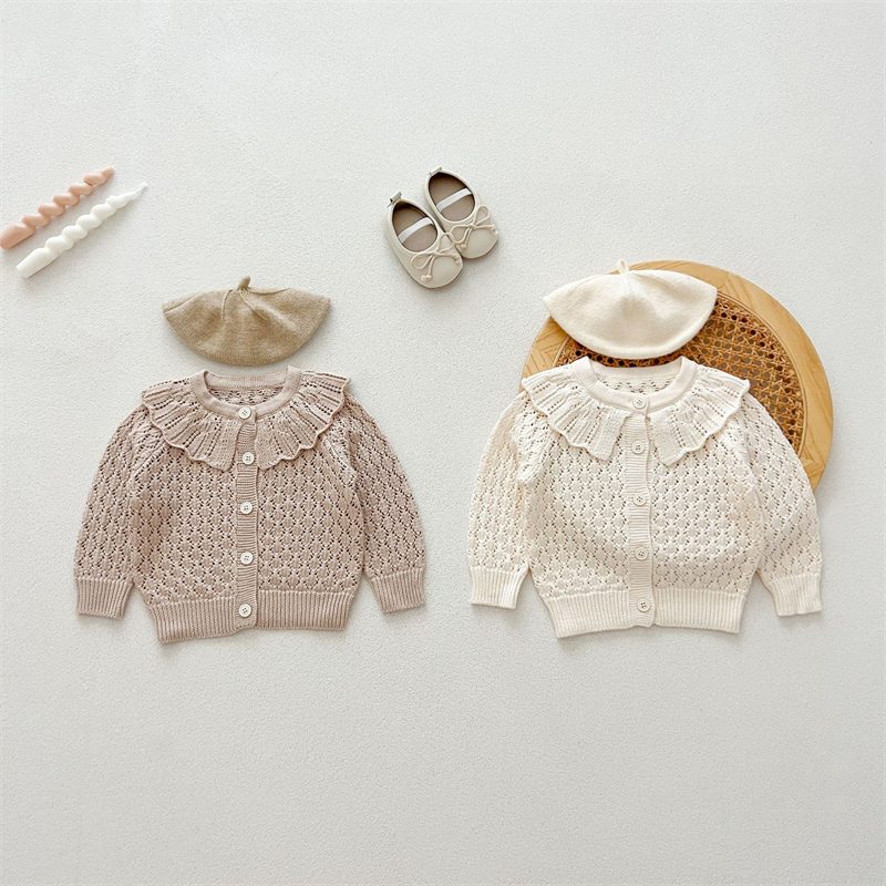 ins 秋新作　ベビー服　女の子　ラッフルカラー　カーディガン　ニット　コート　可愛い　トップス　子供服