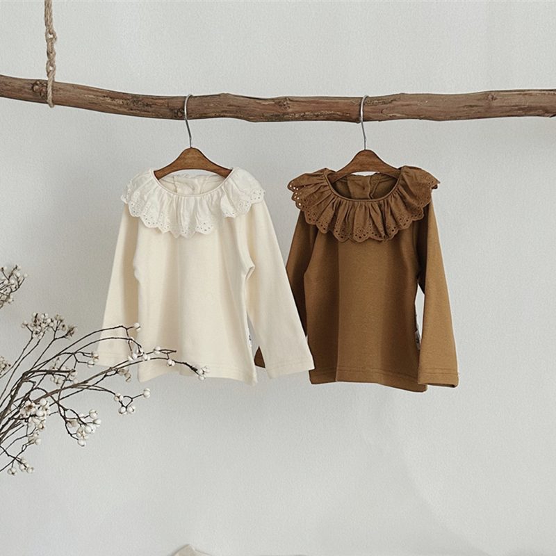 ins 秋新作　ベビー服　レース　ラッフル襟　長袖　Tシャツ　カジュアル　トップス　可愛い　女児　子供服