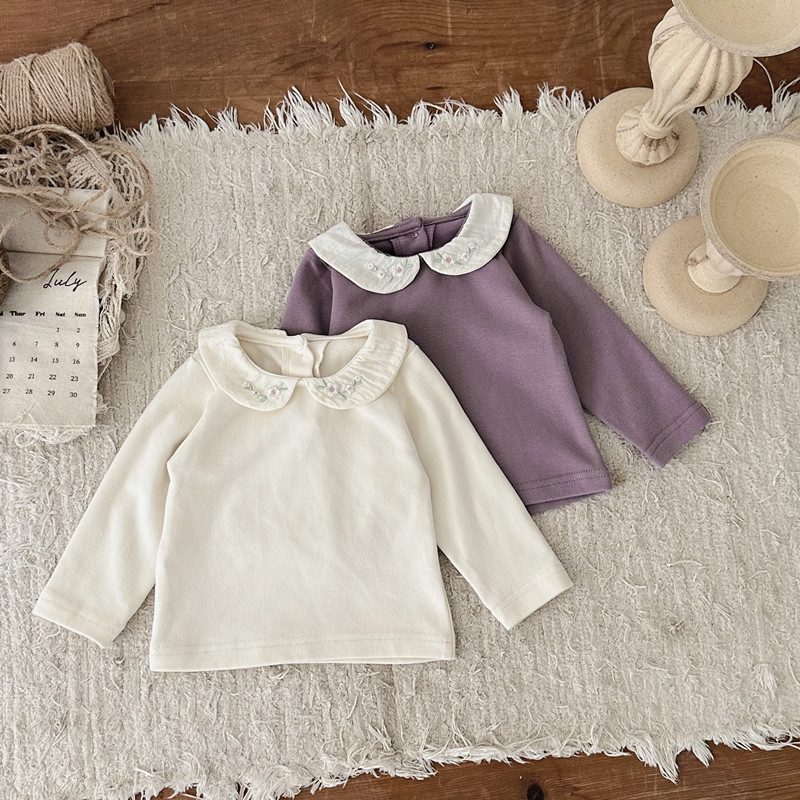 ins 秋新作　ベビー服　女の子　刺繍　ピーターパン襟　Tシャツ　カジュアル　トップス　子供服　可愛い