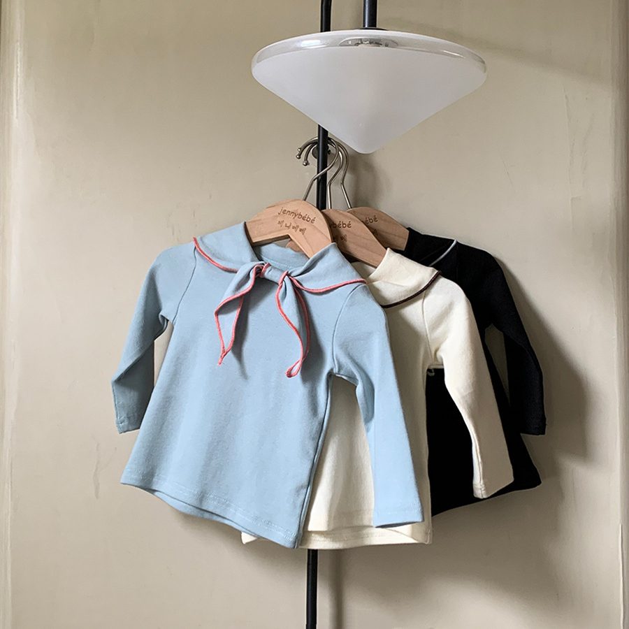 ins 秋新作 子供服 女の子 リボンカラー 長袖 Tシャツ カジュアル トップス 柔らかい 可愛い