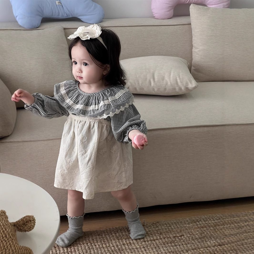 ins 秋新作 子供服 女の子 格子 ラッフルカラー 長袖 ブラウス トップス 可愛い シャツ おしゃれ