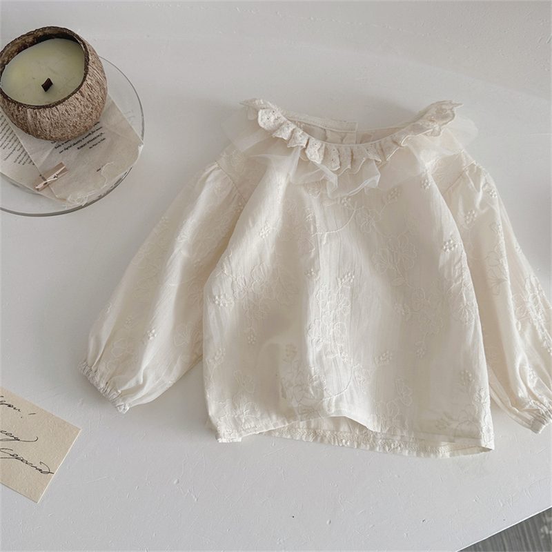 ins 秋新作 子供服 女の子 刺繍 花柄 長袖 ブラウス トップス 可愛い シャツ おしゃれ