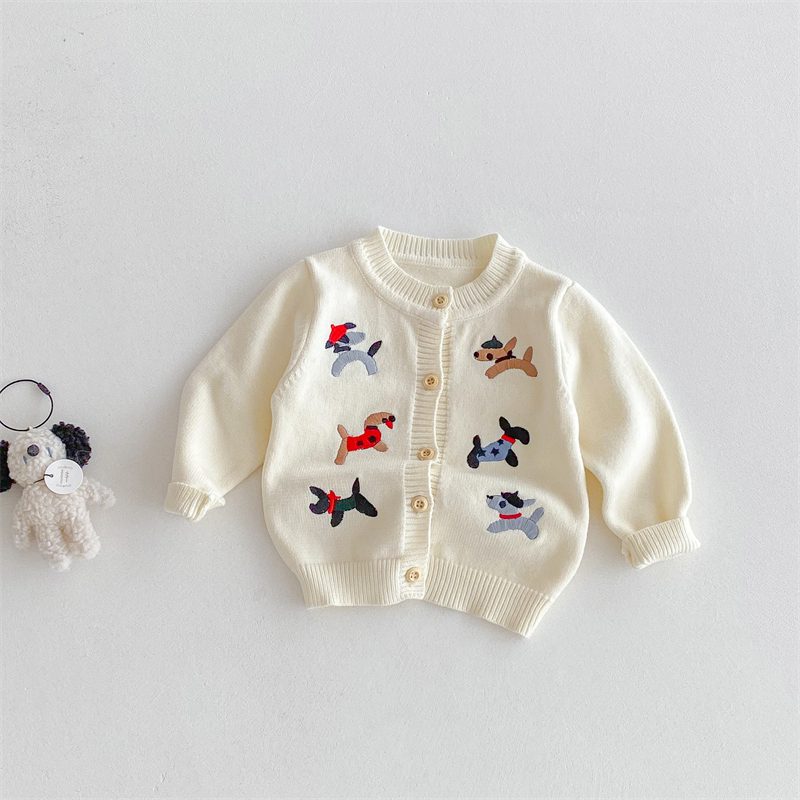 ins 秋新作 女の子 長袖 刺繍 カーディガン ニット トップス 可愛い おしゃれ 子供服 セーター