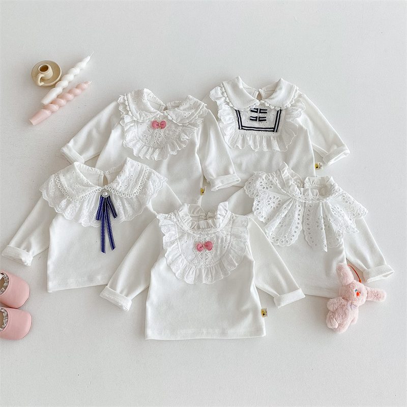 ins 秋新作　ベビー服　女の子　長袖　レースドッキング　Tシャツ　可愛い　おしゃれ　子供服　柔らか