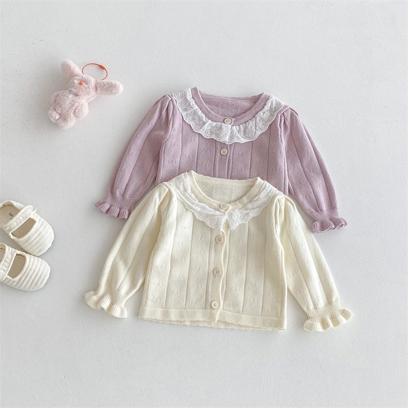 ins 秋新作　ベビー服　女の子　レース　長袖　カーディガン　可愛い　おしゃれ　子供服　柔らか　ニット