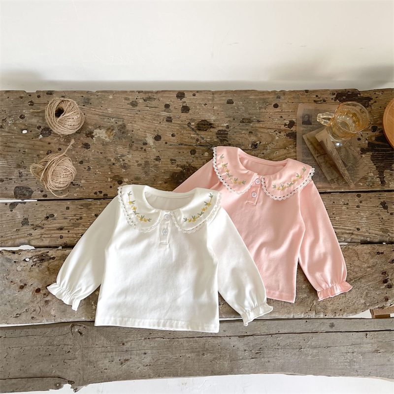 ins 秋新作　子供服　女の子　長袖　Tシャツ　ベビー服　トップス　インナーシャツ　刺繍　可愛い　柔らか