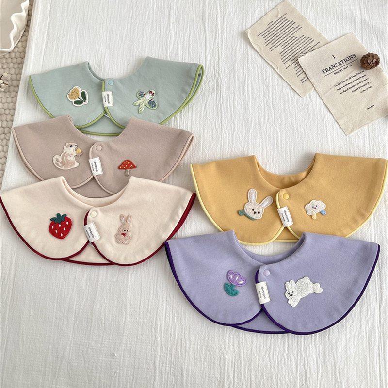 新作　ベビースタイ　刺繍　動物柄　綿100％　付け襟　森ガール　よだれかけ　赤ちゃん　ビブ　12色