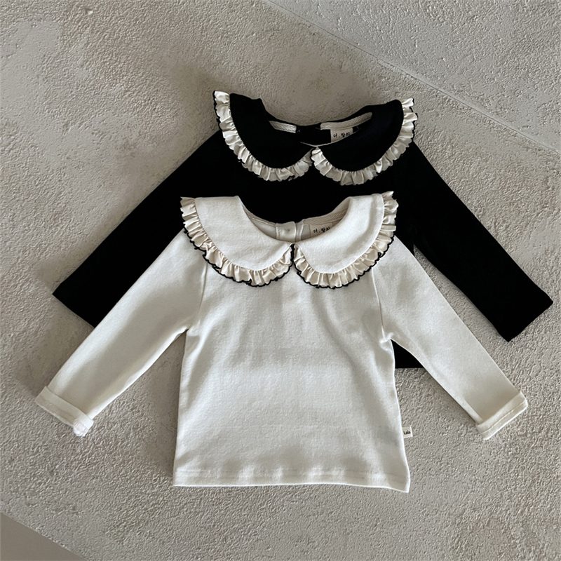 ins 秋新作 ベビー服 女の子 フリル ピーターパン襟 長袖Tシャツ カジュアル トップス 子供服