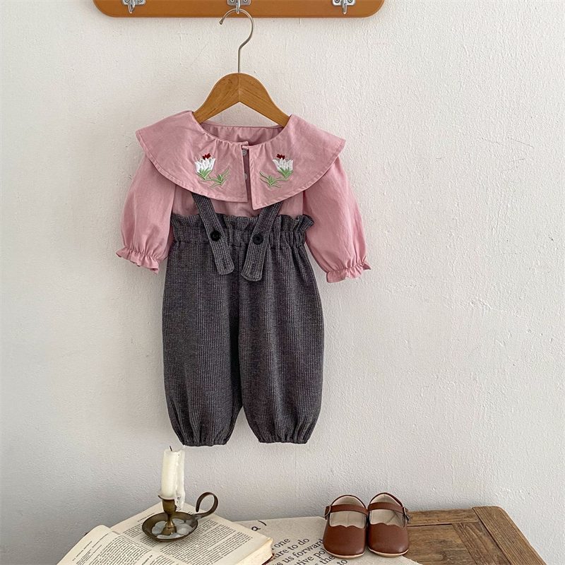ins 秋新作　ベビー服　女の子　サロペット　ワッフル　ズボン　カジュアル　ボトムス　オーバーオール