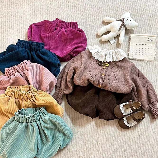 ins 秋新作　子供服　コーデュロイ　ショートパンツ　可愛い　無地　ハーフパンツ　ボトムス　ブルマー