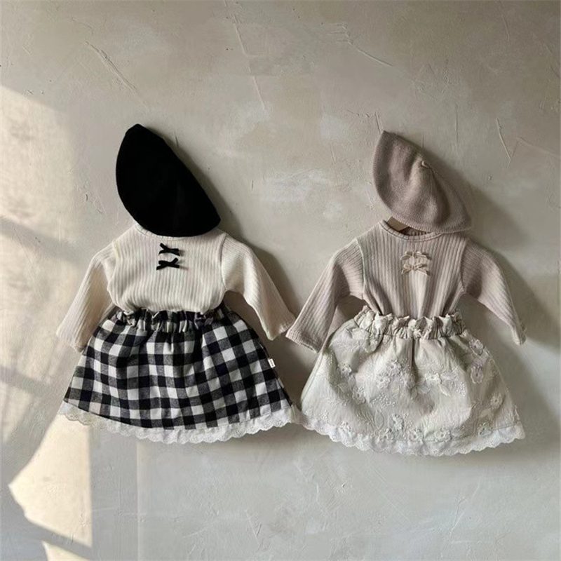 ins 秋新作　ベビー服　レース　スカート　可愛い　刺繍　森ガール　格子　ボトムス　子供服　女の子