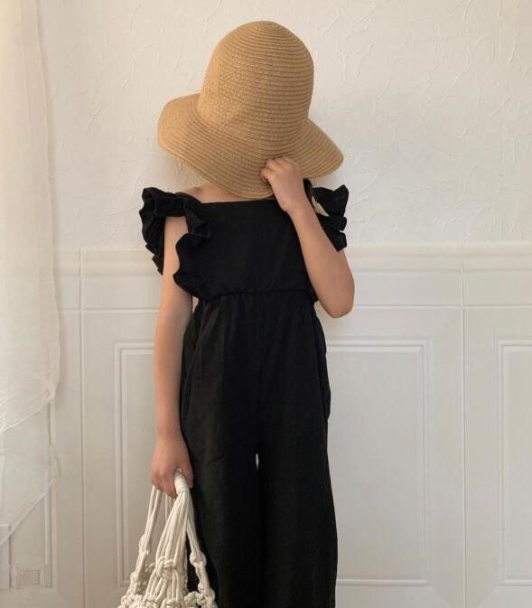 ins 夏新作　ins　子供服　女の子　フラッタースリーブ　リネン　ワンピース　無地　森ガール　おしゃれ