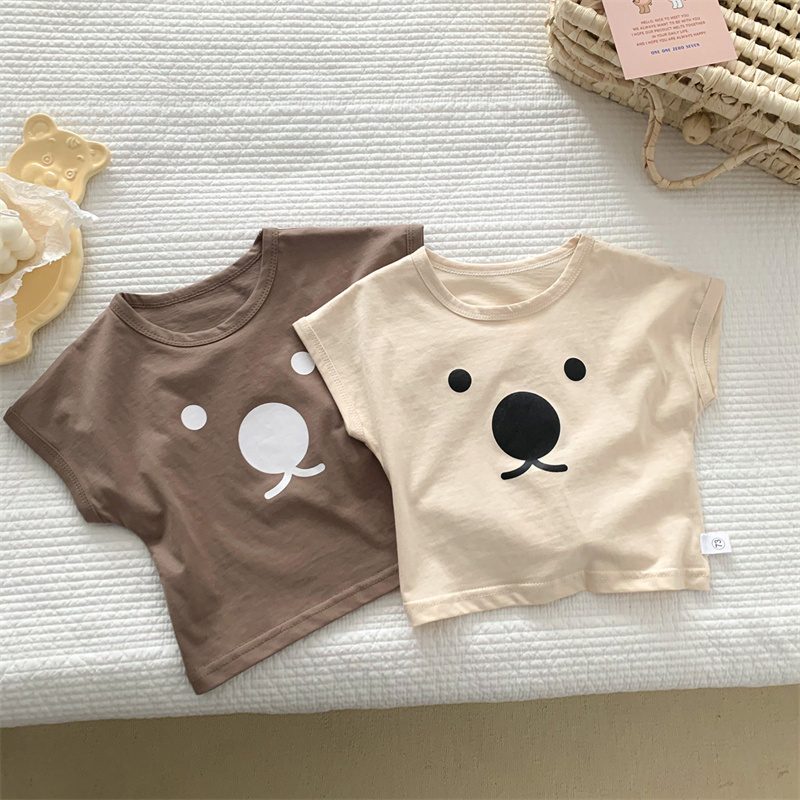 ins　夏新作　子供服　可愛い　クマ　半袖　Tシャツ　カジュアル　トップス　プリント　柔らか
