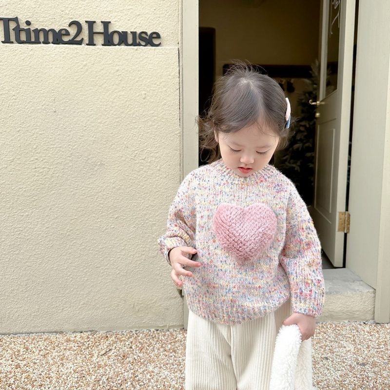ins 秋新作　子供セーター　ハート　可愛い　女の子　セーター　子供服　ニット　トップス　カジュアル