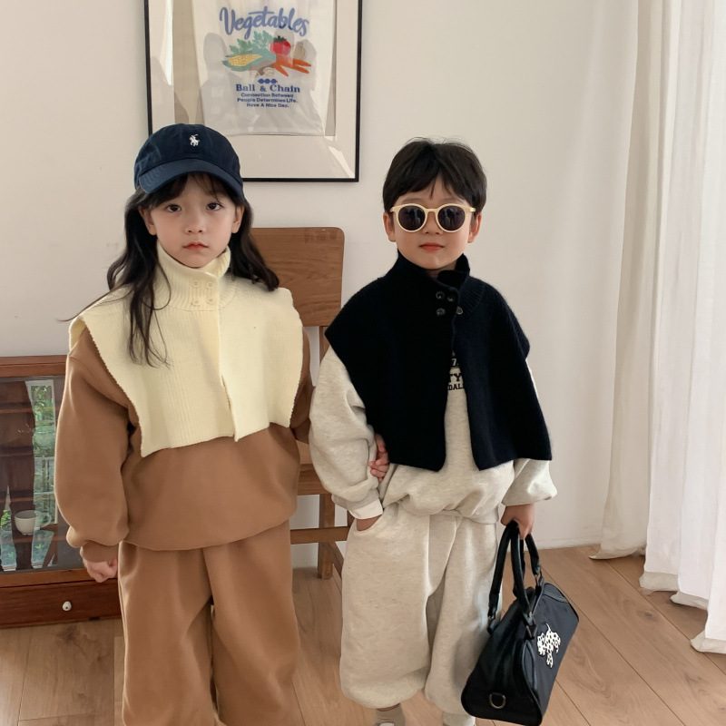 ins風　ニット付け襟　キッズ服　スカーフ　ニットベスト　男の子　女の子　可愛い　レイヤード　スタイ
