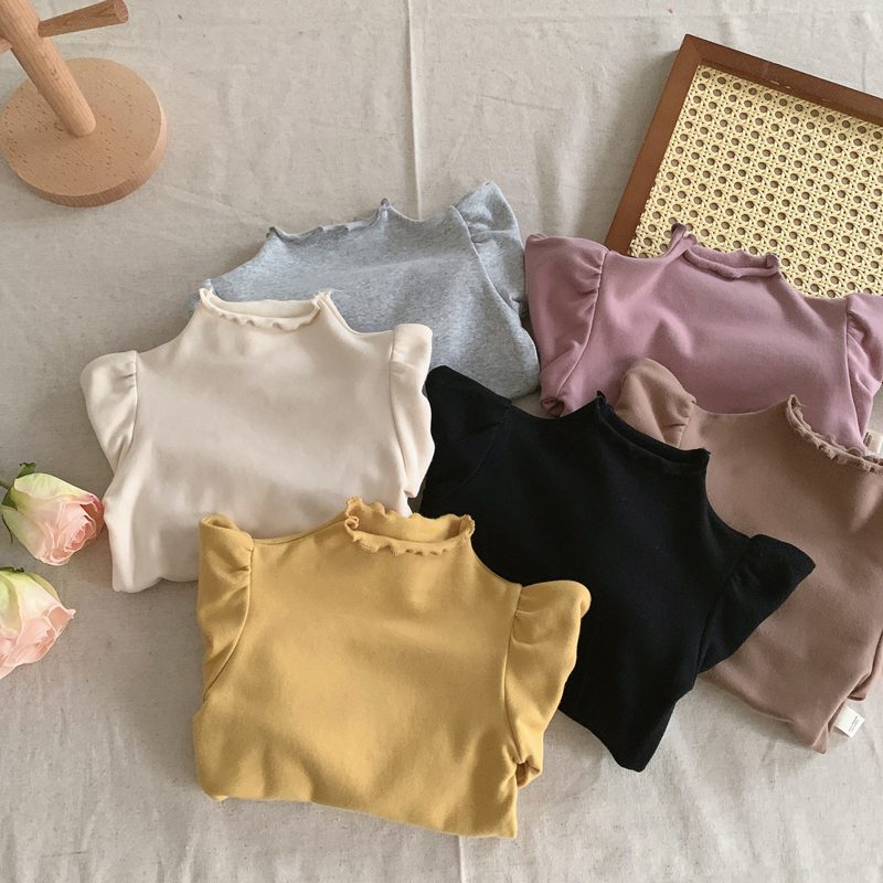 春　子供服　ストレッチ　フリルネック　長袖Ｔシャツ　インナー　カジュアル　トップス　キッズ服