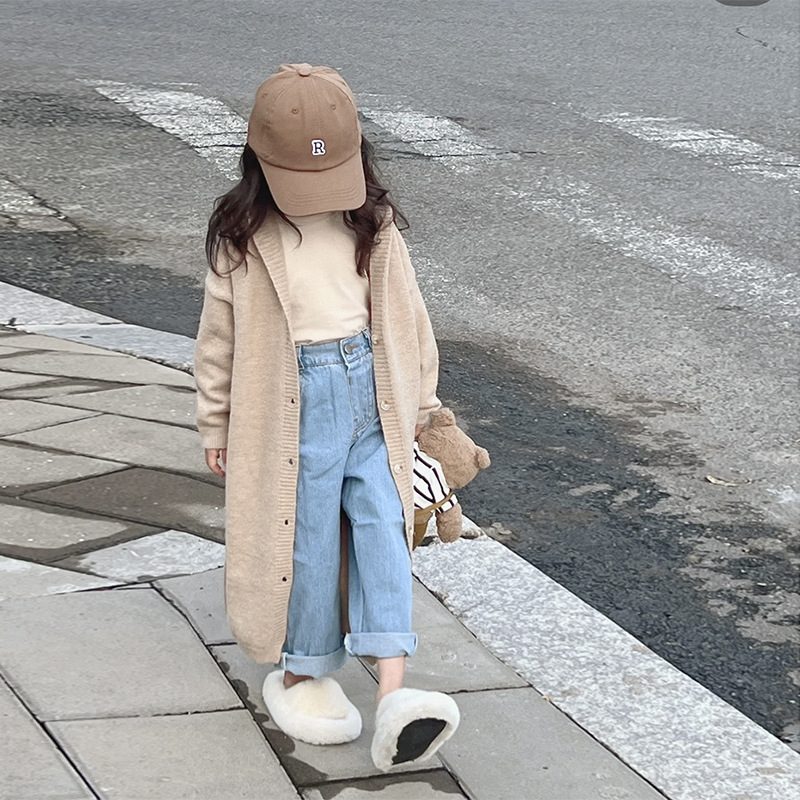 ins 秋冬新作　森ガール　女の子　カーディガン　ロング　ニットコート　おしゃれ　カットソー　キッズ服