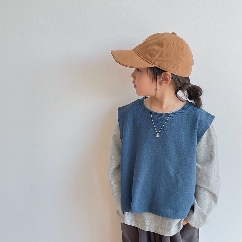 秋新作 子供ベスト キッズ服 無地 重ね着 トップス ノースリーブ 男女兼用 子供ジレ