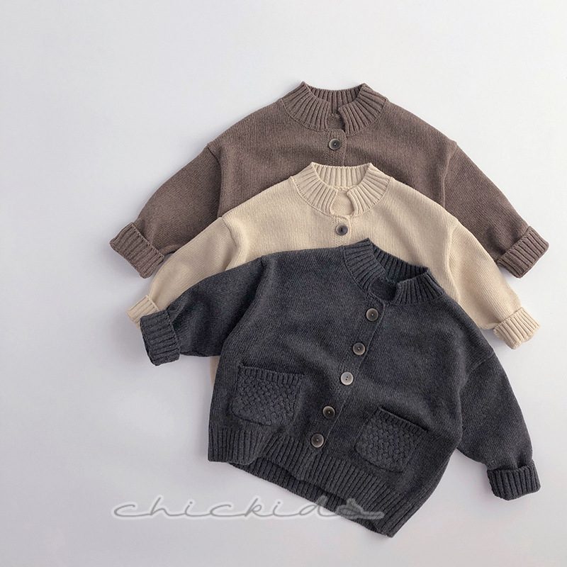 ins 秋新作　子供カーディガン　無地　前開き　キッズ服　セーター　トップス　森ガール　男女兼用