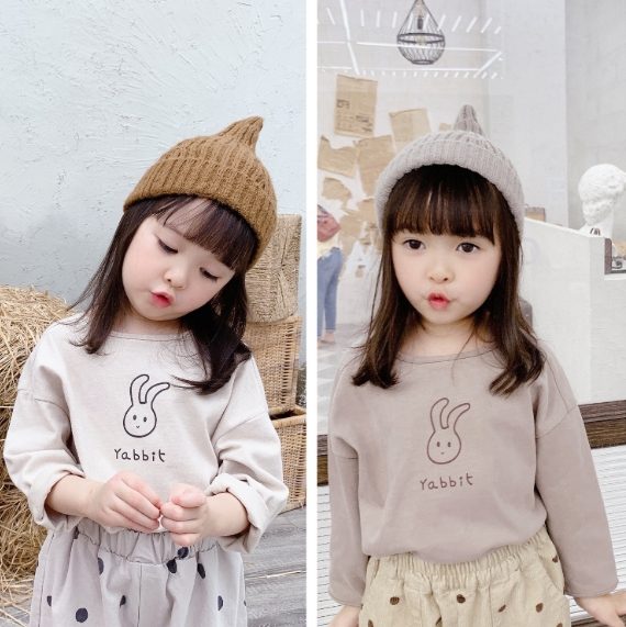 秋　子供　無地　ウサギ　長袖Tシャツ　カジュアル　男の子　女の子　トップス　子供服　インナー　可愛い