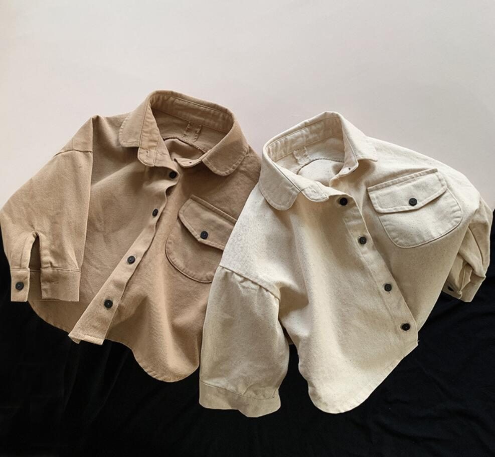春秋　無地　子供服　シャツ　カジュアル　トップス　男の子　女の子　男女兼用　長袖シャツ　キッズ服