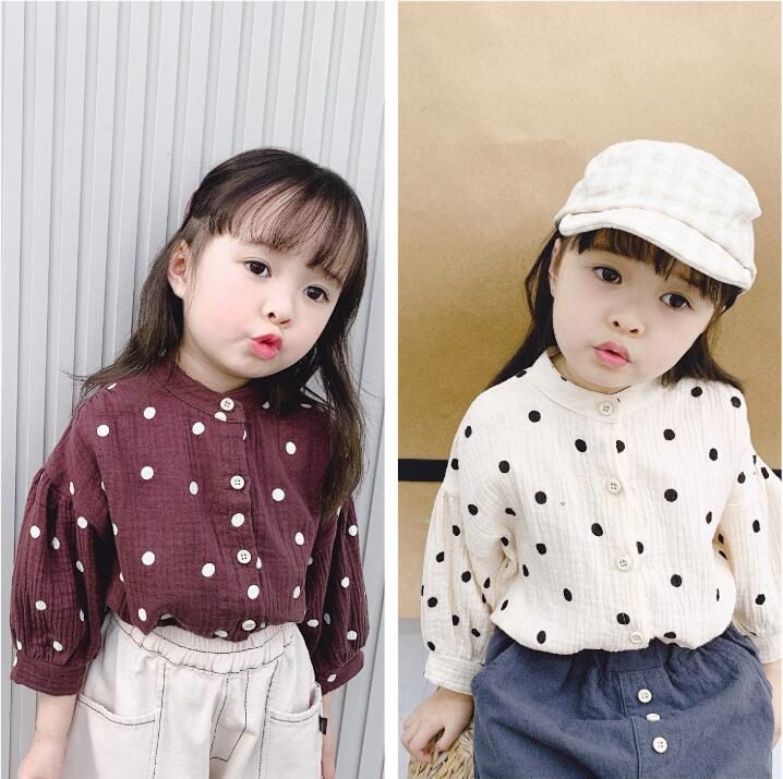 秋　女の子　長袖シャツ　ドット柄　トップス　肌着　おしゃれ　子供服　部屋着　ルームウェア　可愛い