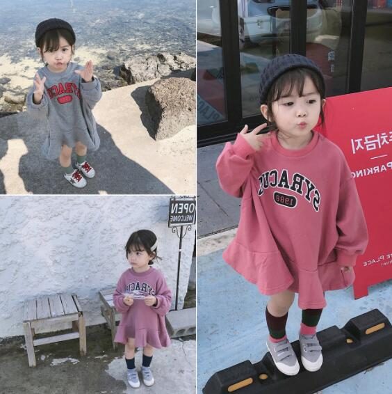 秋　女の子　パーカー　子供服　カジュアル　トップス　キッズ服　ワンピース　英字　長袖　ゆったり
