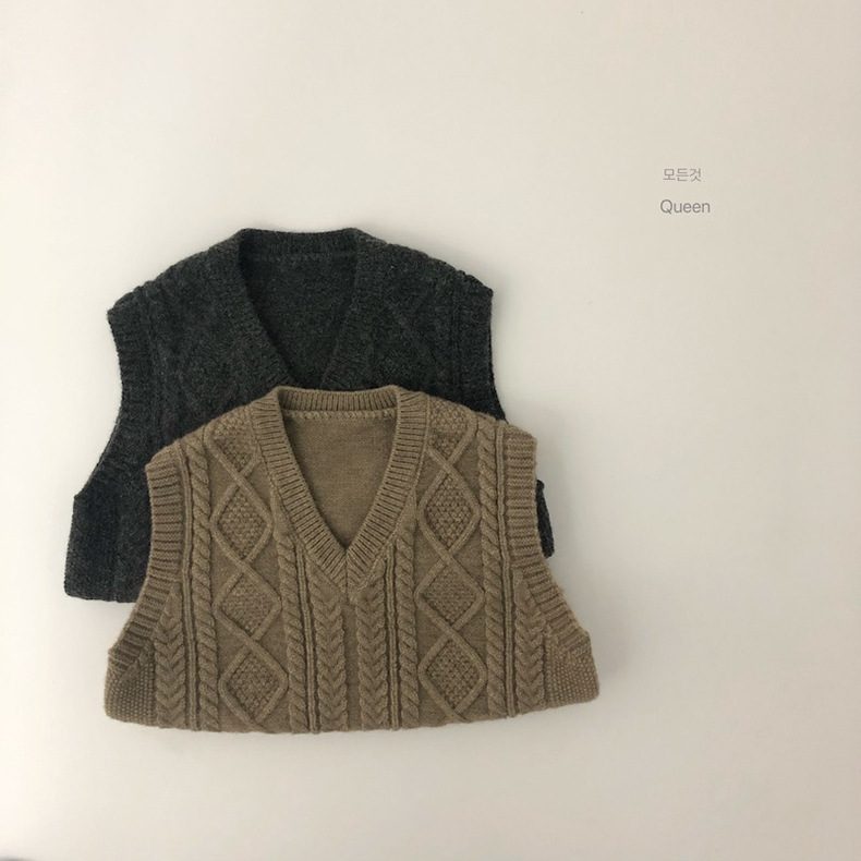 ins 秋新作 ニットベスト 子供服 アラン模様 重ね着 トップス ノースリーブ 男女兼用 子供ジレ