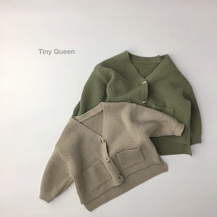 ins 秋　子供カーディガン　無地　前開き　キッズ服　セーター　トップス　森ガール　Vネック