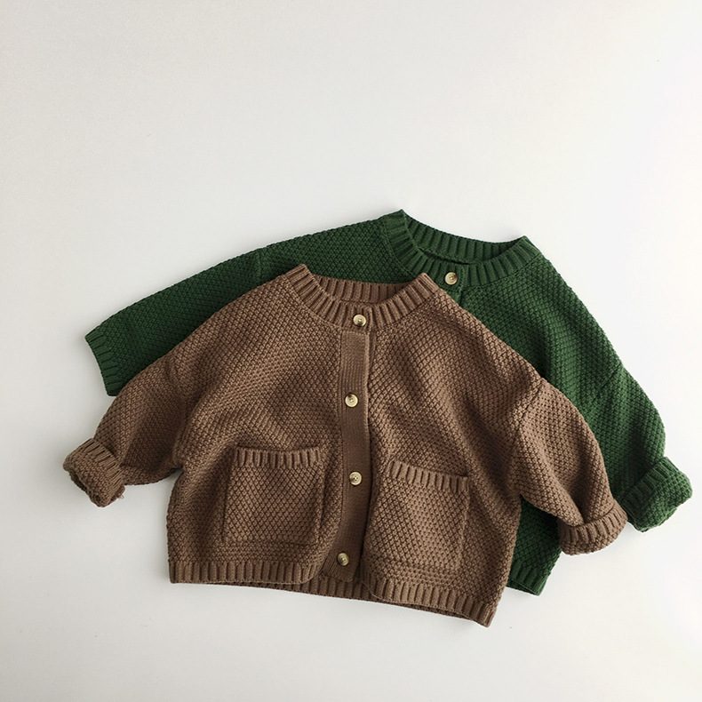 ins 秋　子供カーディガン　無地　前開き　キッズ服　セーター　トップス　森ガール　男女兼用