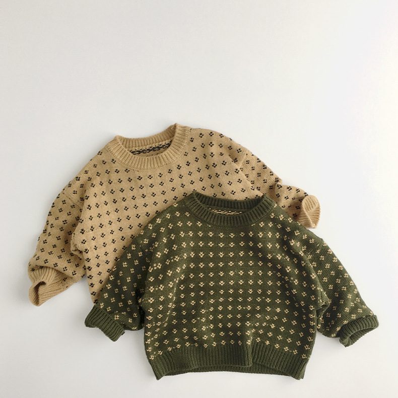 再入荷 レトロ風 子供セーター 花柄 キッズ服 柔らかい セーター カジュアル トップス ニット